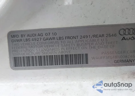 2011 Audi A4 2.0T Premium z USA, uszkodzony, nr VIN WAUFFAFL4BN008265